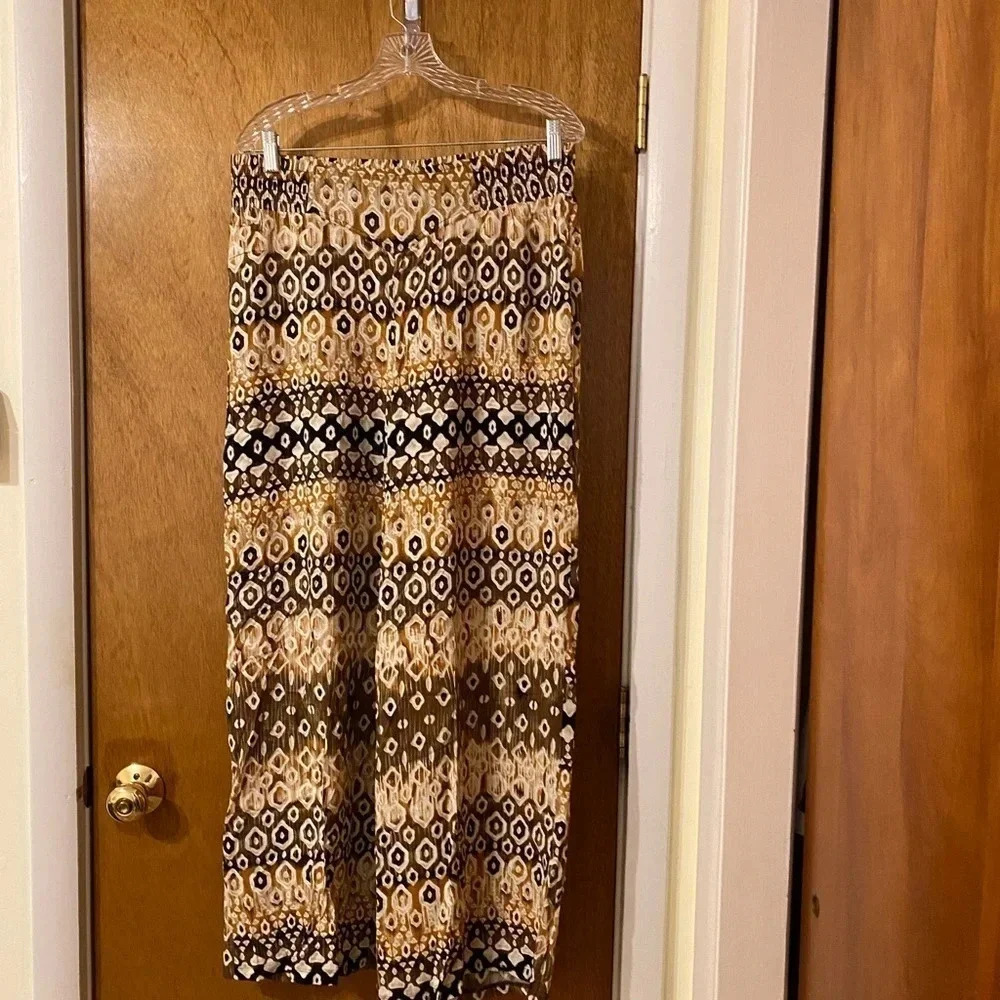 Dress Barn Multi-color Browns Geometric Pattern Wide Leg  Dress Pants Size Large